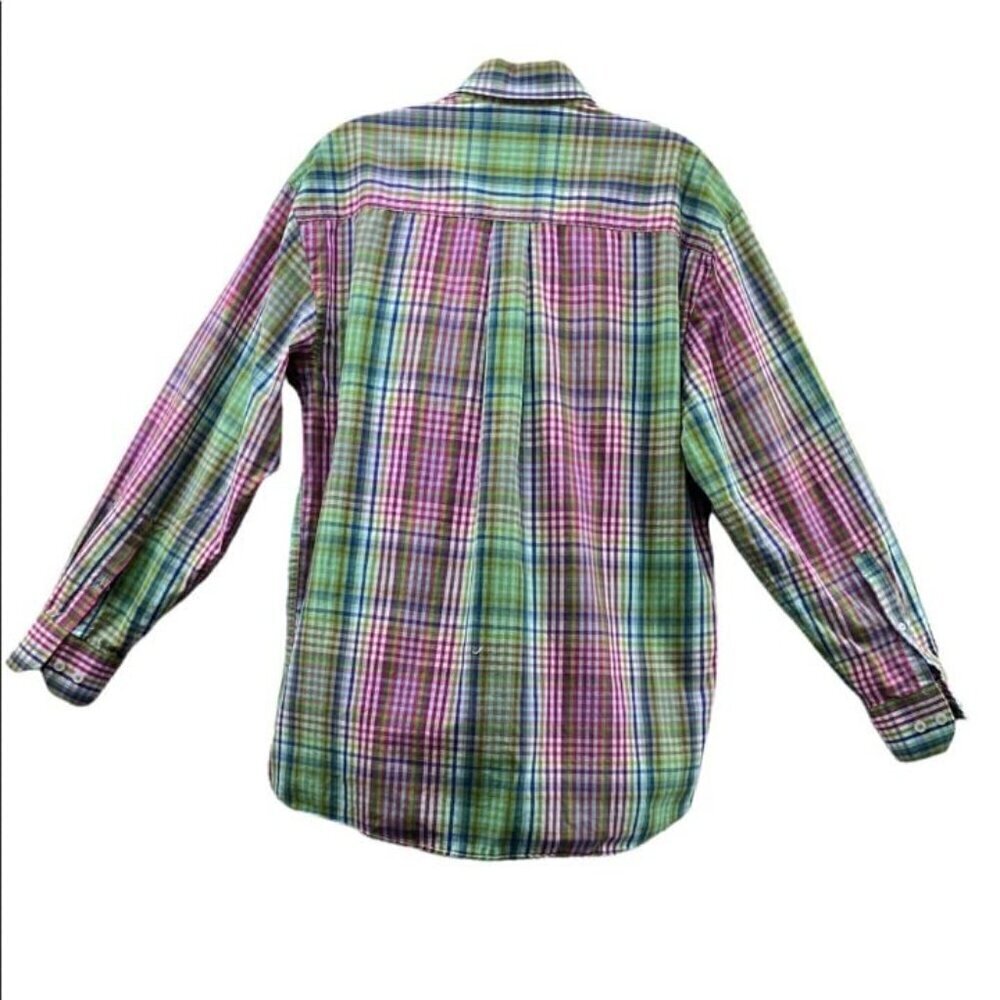Alan Flusser Mens Medium Pink Green Plaid Button Down Long Sleeve Dress Shirt - Picture 2 of 8